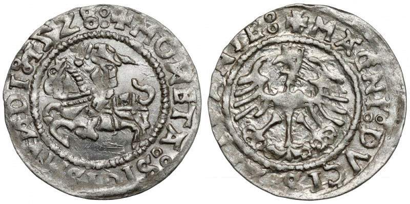 Zygmunt I Stary, Półgrosz Wilno 1528 Piękna strona z Pogonią. Lekko niecentryczn...
