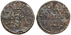August III Sas, Szeląg Toruń 1760 - data przy monogramie