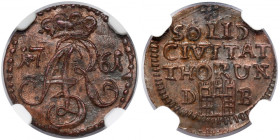 August III Sas, Szeląg Toruń 1761 DB - inicjały