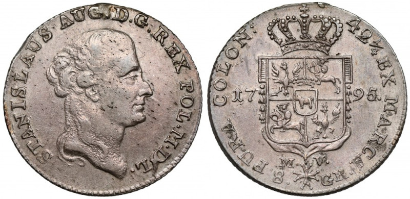 Poniatowski, Dwuzłotówka 1795 MV - ostatnia Moneta ze śladem po usuniętej zawies...