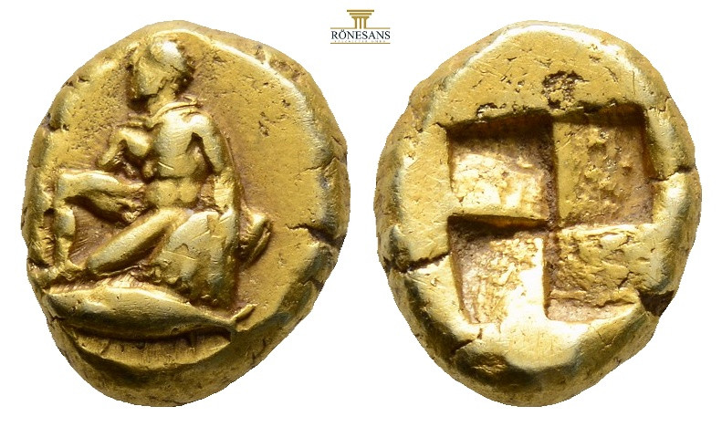 Mysia, Kyzikos EL Hekte Circa 550-500 BC. (2.73g, 12.1mm) Orestes kneeling left ...