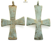 Pendant Cross. Middle Byzantine, 9thC-11thC. 31.30g, 77.2mm). Pendant Cross; bronze; cross patée, cast in one piece with loop for suspension.