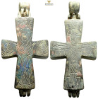 AE Middle Byzantine pendant cross reliquary c. AD 10th–12th centuries. (73.55g, 99mm)