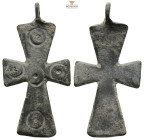 Pendant Cross. Middle Byzantine, 10thC-11thC. (2.77g, 33.8mm)
Cross necklace; bronze; straight; arms rounded at the ends, each with a pair of lateral ...