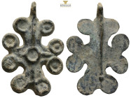 Bronze Cross Pendant. Middle Byzantine, 10thC-12thC. (8.05g, 37mm). Cross necklace; bronze; arms rounded at the ends.
