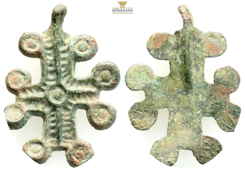 Bronze Cross Pendant. Middle Byzantine, 10thC-12thC. (6.31g, 35.8mm). Cross neck...