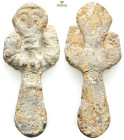 Western Asian lead female figurine. Early Bronze Age late 3rd millennium BC. (64.28g, 77.2mm). The figurine, with a very thin and flat back, depicts a...