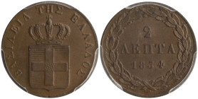 GREECE. Otho, 1832-1862. 2 Lepta 1834 (Copper, 19 mm, 2.6 g, 12 h), Munich, struck from dies by K. Lange, reeded edge. BΑΣΙΛΕΙA ΤΗΣ ΕΛΛΑΔΟΣ Crowned sh...
