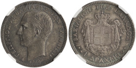 GREECE. Georgios I, 1863-1913. 1 Drachmi 1868 (Silver, 23 mm, 5.00 g, 6 h), Paris = A, struck from dies prepared by the engraver Albert-Désiré Barre, ...