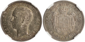 GREECE. Georgios I, 1863-1913. 1 Drachmi 1873 (Silver, 23 mm, 5 g, 6 h), Paris = A, struck from dies by the engraver Albert-Désiré Barre, reeded edge....