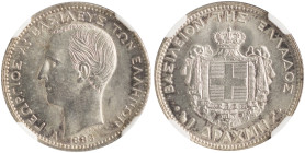 GREECE. Georgios I, 1863-1913. 1 Drachmi 1883 (Silver, 23 mm, 5 g, 6 h), Paris = A, struck from dies by Albert-Désiré Barre, reeded edge. ΓΕΩΡΓΙΟΣ Α! ...