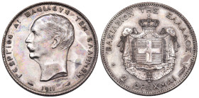 GREECE. Georgios I, 1863-1913. 2 Drachmai 1911 (Silver, 27 mm, 10.00 g, 6 h), Paris, Mule ESSAI, struck from an obverse die by Georgios Jakobides and ...