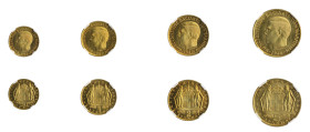 GREECE. Constantine II, 1964-1973. Complete Gold set of 1966-1967 (Gold, 6 h), Gold patterns of 50 Lepta 1966, 1 Drachmi 1967, 2 Drachmai 1967, 5 Drac...