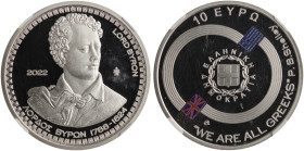 GREECE. Third Greek Republic, 1974-present. 10 Euro 2022 (Silver, 40 mm, 34.10 g, 12 h), Philhellenes series: for Lord George Gordon Byron (London 178...
