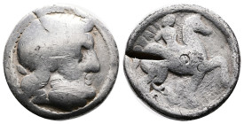Celts in Eastern Europe, circa 3rd century BC. Silver Tetradrachm (24 mm, 13.57 g.). Celticised, laureate and bearded head of Zeus to right, within bo...