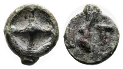 Moesia. Istros, ca. late 5th century BC. Cast Bronze (10 mm, 0.98 g.). Four-spoked wheel. Rev. IΣT with big letters. AMNG I, 531; SNG BM Black Sea 220...
