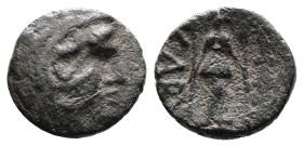 Thrace, Kabyle, circa. 250-200 BC, Bronze (13 mm, 2.05 g.). Head of Artemis to right, bow and quiver at shoulder. Rev. Cult statue of Artemis Phosphor...