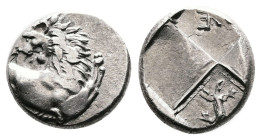 Thrace. Thracian Chersonese, circa 386-338 BC. Silver Hemidrachm ( 13 mm, 2.39 g.). Forepart of lion to right, head reverted to left. Rev. Quadriparti...