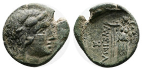 Thrace, Lysimacheia, circa 309-281 BC. Bronze (18 mm. 3.77 g.). Circa 309-281 BC. Head of Herakles to right, wearing lion's skin headdress. Rev. ΛΥΣΙΜ...