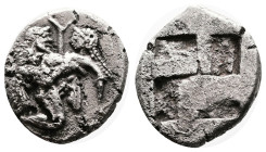 Thrace. Thasos, circa 500-478 BC. Silver Stater (20.6 mm, 7.93 g.). Nude, ithyphallic satyr, with long beard and long hair, moving right in 'running-k...
