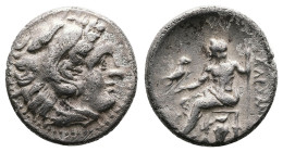 Alexander III ‘the Great’, 336-323 BC. Silver Drachm( 16 mm, 4.12 g.). Uncertain mint. Head of Herakles right, wearing lion skin headdress. Rev. ΑΛΕΞΑ...