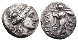 Thessaly. Thessalian League, ca. 150-100 BC. Silver Drachm (17.1 mm, 3.83 g.). Poly-, magistrate. Laureate head of Apollo right; ZΩ monogram to left. ...