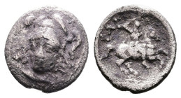 Thessaly, Pharsalos, early-mid 4th. Century BC. Silver Trihemiobol (13 mm, 1.17 g.). Helmeted head of Athena Parthenos facing, her head turned slightl...