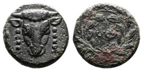 Phokian League, Phokis, Federal coinage, circa 370’s - 360’s BC. Bronze ( 15 mm, 3.22 g.). Facing bull’s head. Rev. ΦΩ in wreath tying above. BCD Phok...