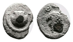 Boiotia, Mykalessos, Silver Hemiobol. (9 mm, 0.27 g.). Circa 400-350 BC. Half Boiotian shield. Rev. Grape bunch on vine and sideways Θ. Cf. Triton IX ...