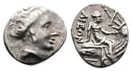 Euboia, Histiaia, 3rd.-2nd. Century BC. Silver Tetrobol (14 mm, 2,52 g.). Wreathed head of nymph Histiaia to right Rev. IΣTI-AIEΩN Nymph seated right ...