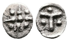 Uncertain mint, possibly Peloponnesos Tegea, 5th-4th century BC. Silver Hemiobol (10.6 mm, 0.48 g.). Six pointed star with pellets on each arm. Rev. L...