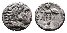 Mysia, Pergamon, circa 310-282 BC. AR Diobol (11 mm, 1,23 g.). Head of Herakles right, wearing lion skin headdress. Rev. Archaistic Palladion: statue ...