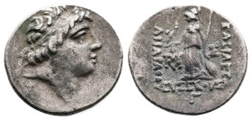 Cappadocian Kingdom, Ariarathes V Eusebes Philopator, 220-163 BC. Silver Drachm ( 19 mm, 4.01 g.). Dated RY 3 = 161/0 BC. Diademed head of Ariarathes ...