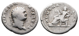 Titus as Caesar. 69 - 79 AD. Silver Denarius ( 18 mm, 3.31 g.). Rome mint, struck 77 - 78 AD. T CAESAR VESPASIANVS, laureate head of Titus to right. R...