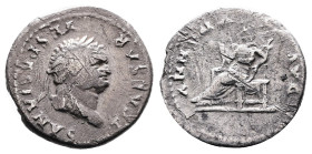 Titus as Caesar. 69 - 79 AD. Silver Denarius ( 18 mm, 2.73 g.). Rome mint, struck 77 - 78 AD. T CAESAR VESPASIANVS, laureate head of Titus to right. R...