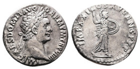 Domitian. 81 - 96 AD. Silver Denarius ( 18 mm, 2.85 g.). Rome mint, struck 90 AD. IMP CAES DOMIT AVG GERM P M TR P VIIII, laureate head to of Domitian...