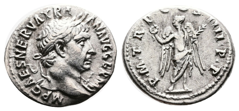 Trajan, 98-117 AD. Silver Denarius ( 18 mm, 3.28 g.), Rome, circa 102 AD. IMP CA...