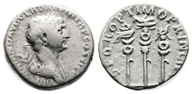 Trajan, 98-117 AD. Silver Denarius ( 19 mm, 3.26 g.). Rome, 112-114 AD. IMP TRAIANO AVG GER DAC P M TR P COS VI P P, laureate and draped bust of Traja...
