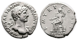 Hadrian, 117 – 138 AD. Silver Denarius ( 18 mm, 3.50 g.). Rome mint, struck 118 AD. IMP CAESAR TRAIAN - HADRIANVS AVG, laureate bust of Hadrian to rig...