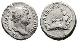Hadrian, 117-138 AD. Silver Denarius ( 19 mm, 3.01 g.). Rome, circa 130-133 AD. HADRIANVS AVG COS III P P Bare head of Hadrian to right. Rev. AFRICA A...