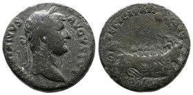 Hadrian, 117-138. Bronze As (25.6 mm, 14.47 g.), Rome, struck 129-130 AD. HADRIANVS AVGVSTVS, laureate head to right. Rev. FELICITATI AVG, galley left...