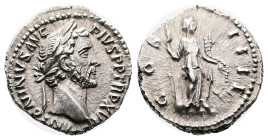 Antoninus Pius, 138-161 AD. Silver Denarius ( 17 mm, 3.40 g.), Rome, 150-151 AD. ANTONINVS AVG PIVS P P TR P XV, laureate head of Antoninus Pius to ri...