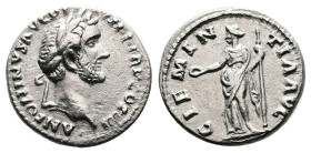 Antoninus Pius, 138-161 AD. Silver Denarius ( 17 mm, 2.72 g.). Rome, 141-143 AD. ANTONINVS AVG PIVS P P TR P COS III Laureate head of Antoninus Pius t...