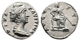 Faustina I. 129 - 139 AD. Silver Denarius ( 17 mm, 3.43 g.). Rome mint, struck after 139 AD. DIVA FAVSTINA, draped bust right. Rev. AVGVSTA, Juno, vei...