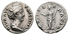 Faustina I. 129 - 139 AD. Silver Denarius ( 17 mm, 3.30 g.). Rome after 141 AD. DIVA FAVSTINA, draped bust of Faustina I to right. Rev. CONSECRATIO, C...