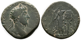 Marcus Aurelius, 161-180 AD. Bronze Sestertius ( 30 mm, 15.40 g.). Rome mint. Struck , 166 AD. Laureate head of Marcus Aurelius to right. Rev. Victory...