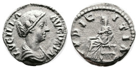 Lucilla, 164-182. AR Denarius (17.4 mm, 2.31 g), Rome mint, 165-167 AD. LVCILLA AVGVSTA, draped bust of Lucilla to right. Rev. PVDICITIA Pudicitia, ve...