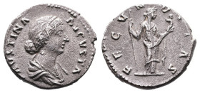 Faustina II Junior , 147-175 AD. Silver Denarius ( 17 mm, 2.79 g.). Rome mint, 161-176 AD. FAVSTINA AVGVSTA, draped bust of Faustina II Junior to righ...