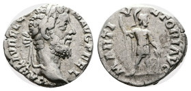 Commodus, 177-192 AD. Silver Denarius ( 17 mm, 2.90 g.). Rome, 191-192 AD. L AEL AVREL COMM AVG P FEL, laureate head to right / MARTI VLTORI AVG, Mars...