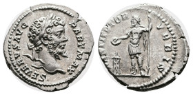 Septimius Severus, 193-211 AD. Silver Denarius (19 mm, 3,11 g.). Rome, 200-201 AD. SEVERVS AVG PART MAX Laureate head of Septimius Severus to right. R...